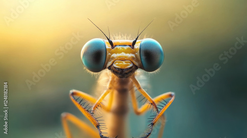 Dragonfly with large blue eyes and yellow body photo