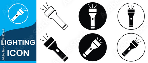 Flashlight icon. Torch signs. Lamp light symbol. Electric portable device symbols. Spotlight for police icons. Vector isolated sign.