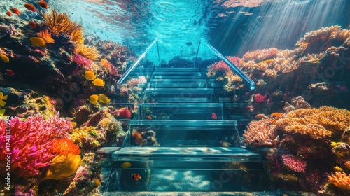 Underwater stairway to paradise surrounded by vibrant coral reef life photo