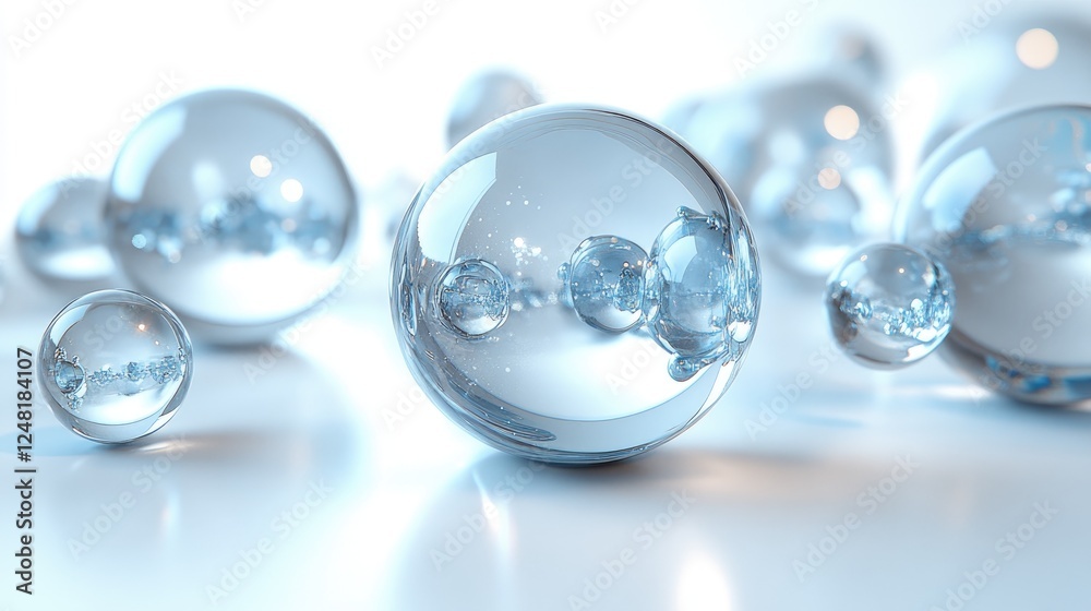 Close-up of translucent bubbles reflecting light, creating a serene atmosphere with soft background Close-up of translucent bubbles reflecting light, creating a serene atmosphere with soft background