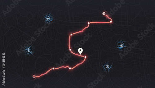 Online location tracking of arrive time on city map. Location tracker. Huge city map with roads streets as background. Vector illustration