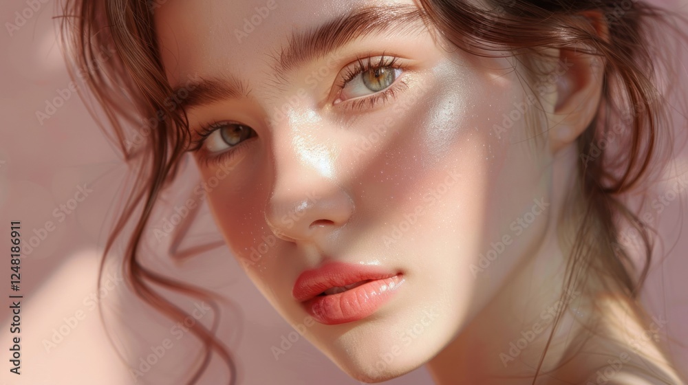 Portrait of Beauty care Model with Brown hair and Fresh Clean Skin, AI generated image Portrait of Beauty care Model with Brown hair and Fresh Clean Skin, AI generated image