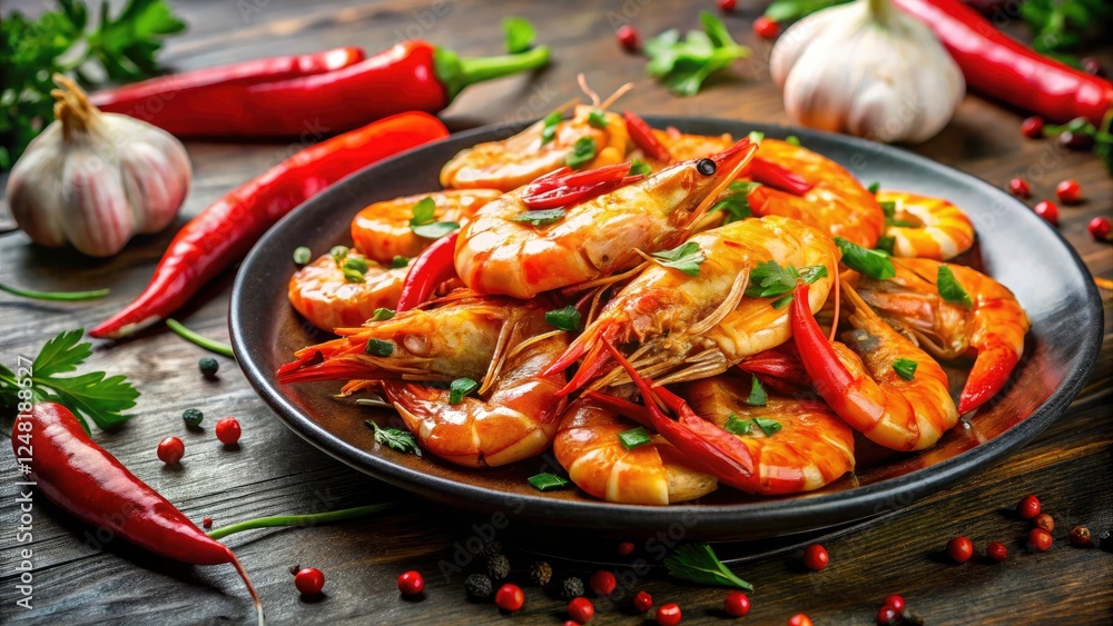 Quick, spicy garlic prawns: delicious seafood, simple steps. Quick, spicy garlic prawns: delicious seafood, simple steps.