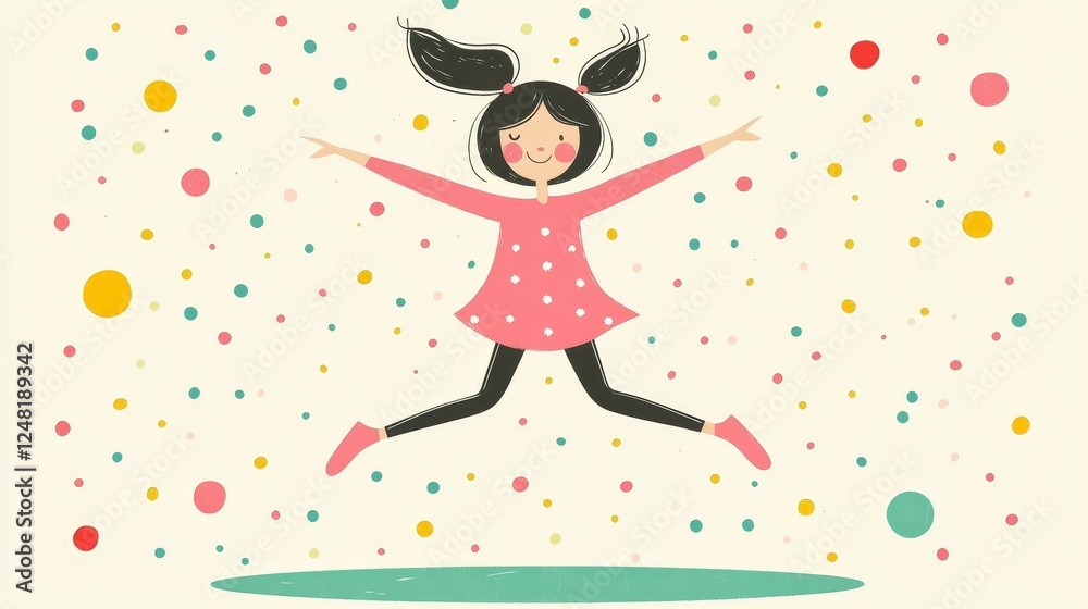 Joyful Girl Leaping Through Colorful Confetti Celebration Joyful Girl Leaping Through Colorful Confetti Celebration