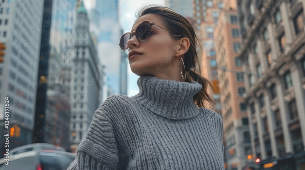 Portrait of stylish woman in sunglasses and gray sweater on the street, AI generated image Portrait of stylish woman in sunglasses and gray sweater on the street, AI generated image