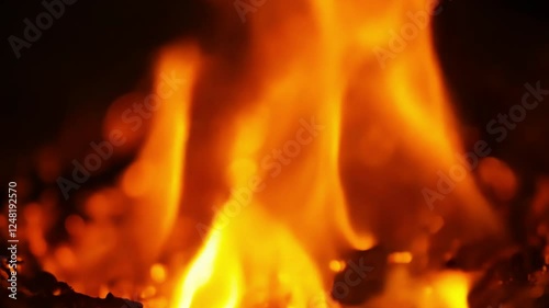 Close-up of Burning Flames with Intense Heat Glow - Made with Generative AI