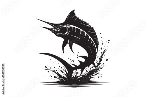 Jumping Marlin Fish Clipart - Sport Fishing Illustration