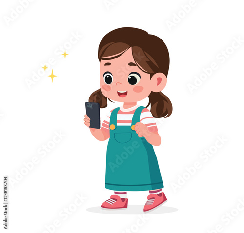 little kid use smartphone and feel happy