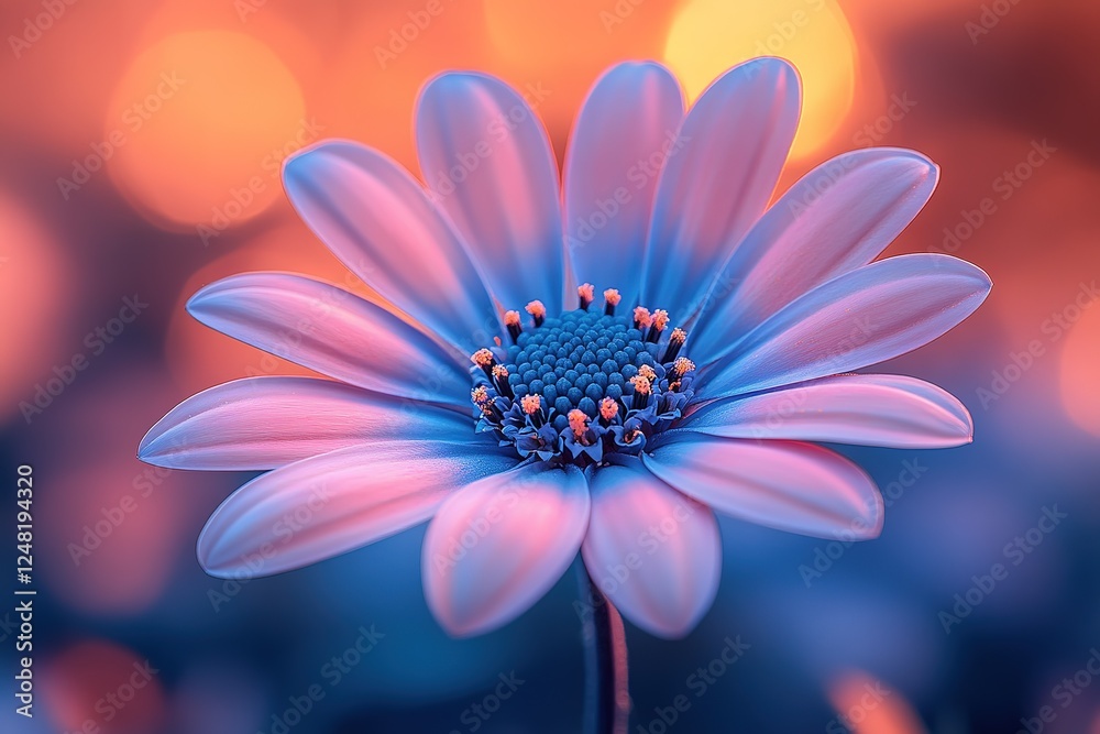 Dreamy Bloom: A surreal floral portrait with soft pink and blue petals against a warm bokeh background A delicate dance of color and light Dreamy Bloom: A surreal floral portrait with soft pink and blue petals against a warm bokeh background A delicate dance of color and light