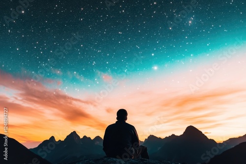 Wallpaper Mural Contemplating the cosmos at dusk in a serene mountain landscape under a starry sky Torontodigital.ca