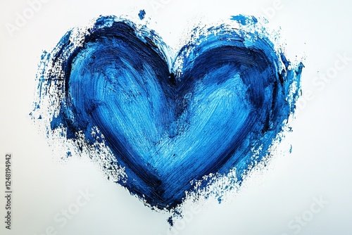 A heart shape formed from thickly applied blue paint against a white background Symbolizes art emotion or a creative expression of love photo