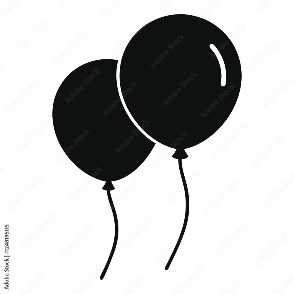 Two Balloon Silhouette Vector. Party balloon, birthday celebration, holiday symbol isolated on white background Two Balloon Silhouette Vector. Party balloon, birthday celebration, holiday symbol isolated on white background