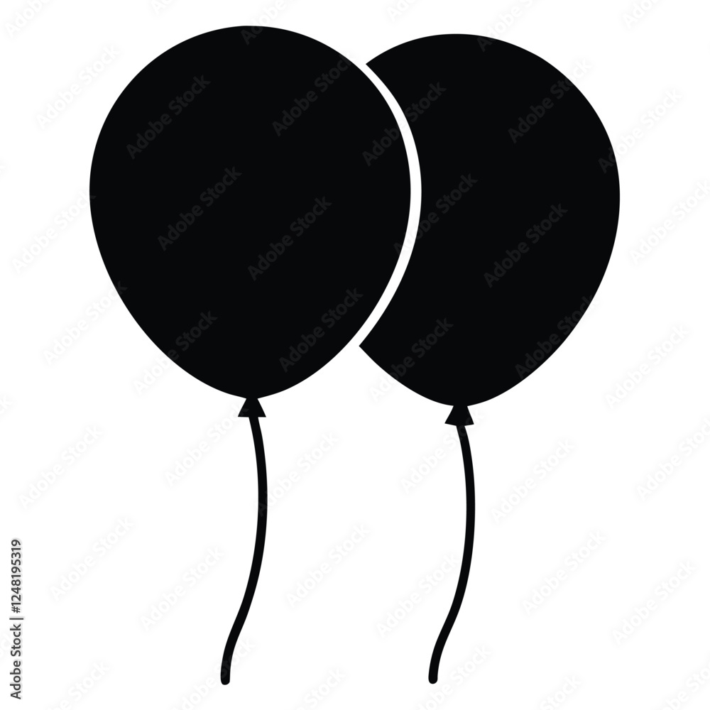 Two Balloon Silhouette Vector. Party balloon, birthday celebration, holiday symbol isolated on white background Two Balloon Silhouette Vector. Party balloon, birthday celebration, holiday symbol isolated on white background