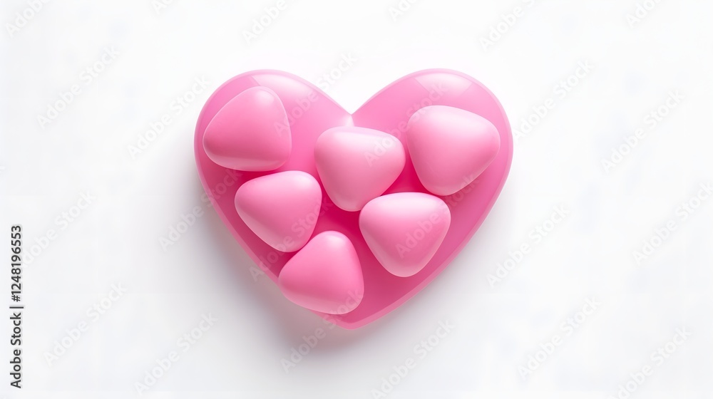 Fototapeta premium A single pink heart shaped pill representing the connection between love health and wellness placed on a clean white background This image symbolizes the importance of self care emotional balance