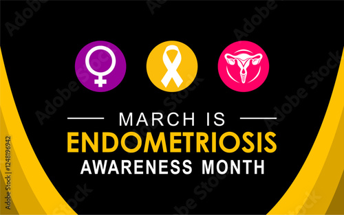 Endometriosis Awareness Month (March) raises awareness of a painful condition where tissue grows outside the uterus. Vector illustration for advocacy and support.