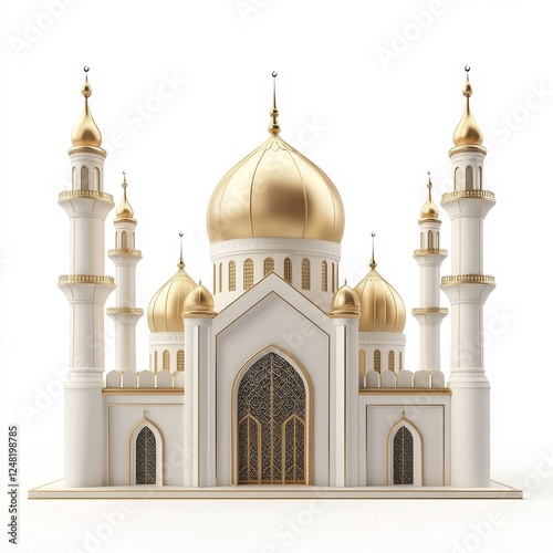 Wallpaper Mural Golden-domed mosque 3D render, white background, isolated, religious, design Torontodigital.ca