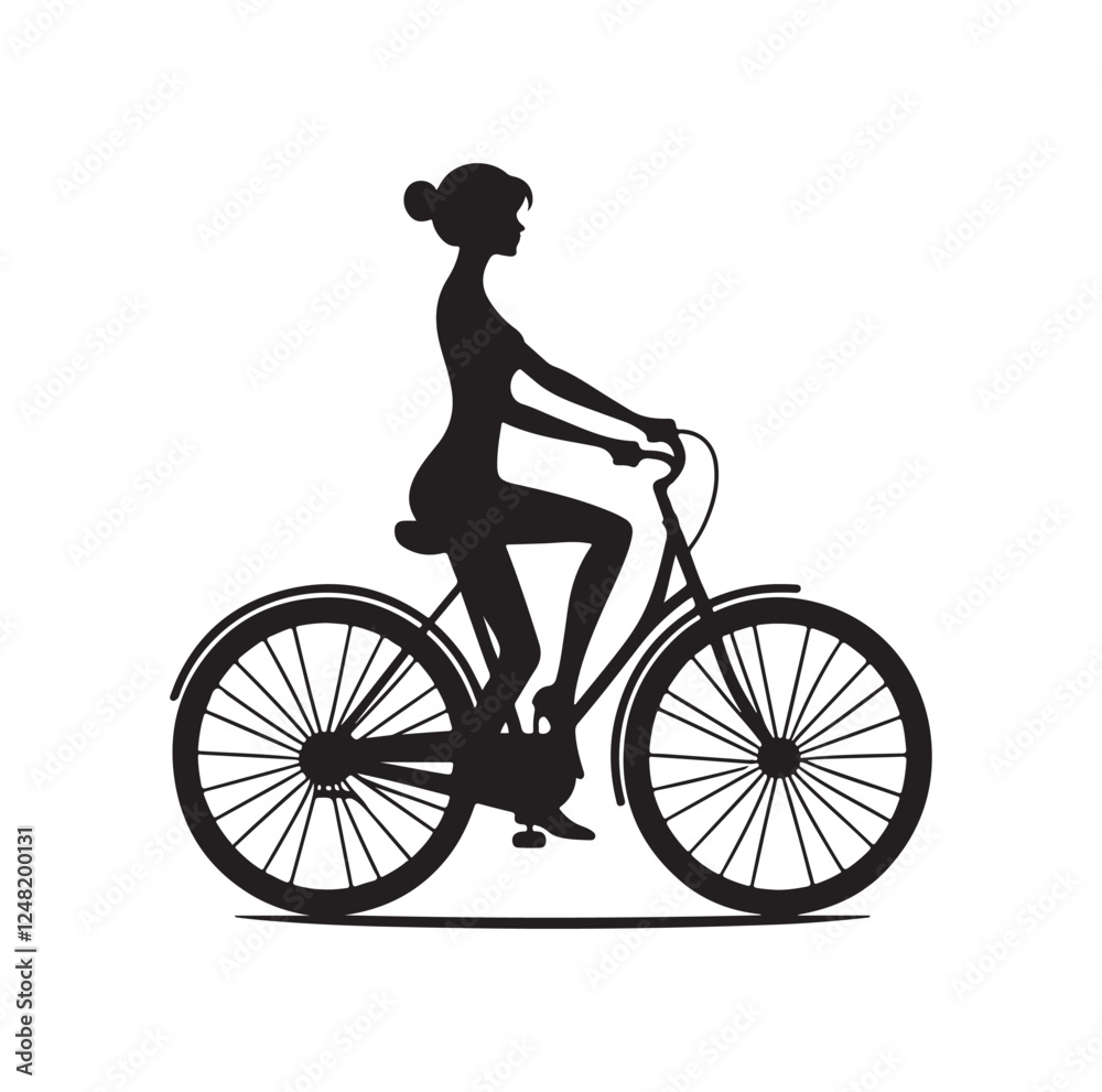 Obraz premium Woman on a bicycle silhouette vector illustration