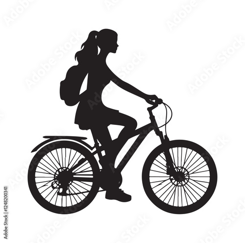 Woman on a bicycle silhouette vector illustration