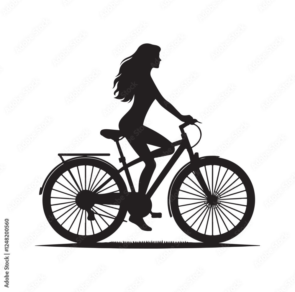 Obraz premium Woman on a bicycle silhouette vector illustration