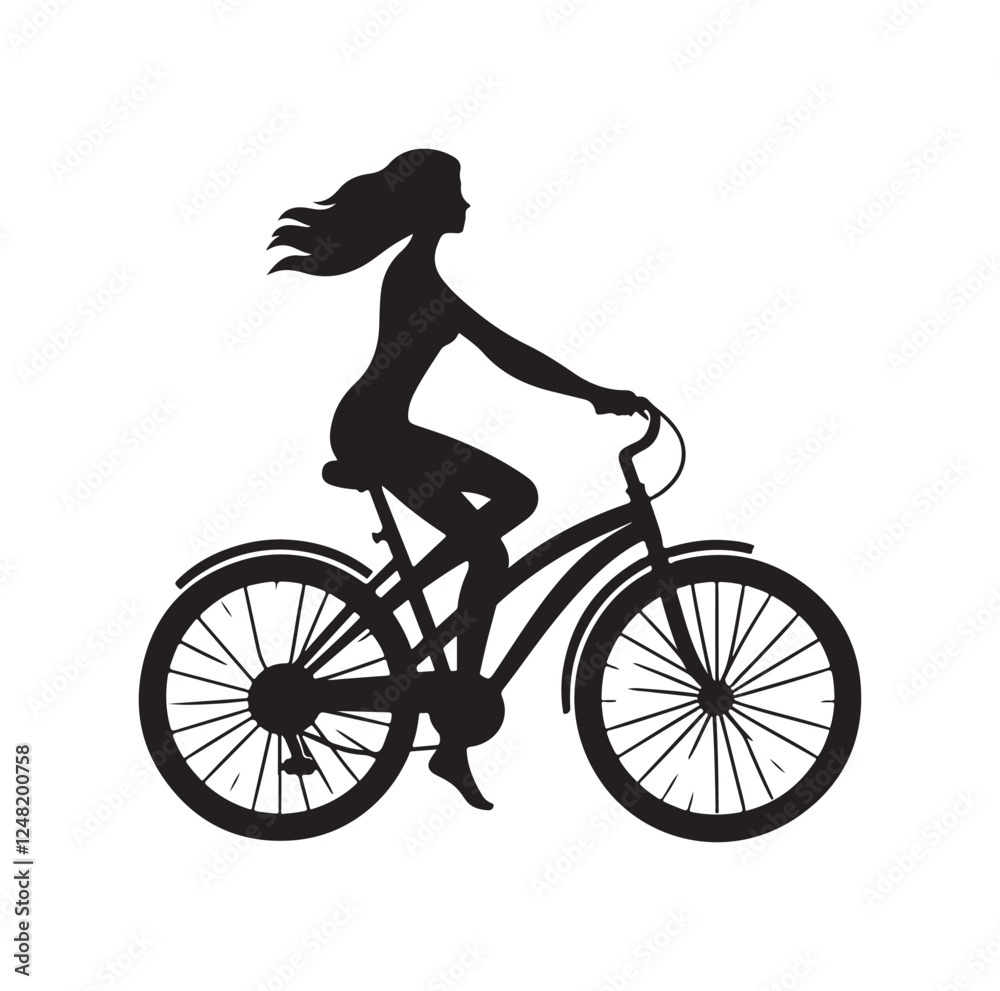 Obraz premium Woman on a bicycle silhouette vector illustration