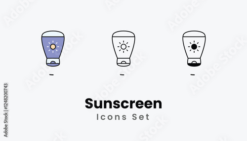 Sunscreen Icons thin line and glyph vector icon stock illustration