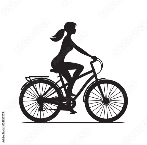 Woman on a bicycle silhouette vector illustration