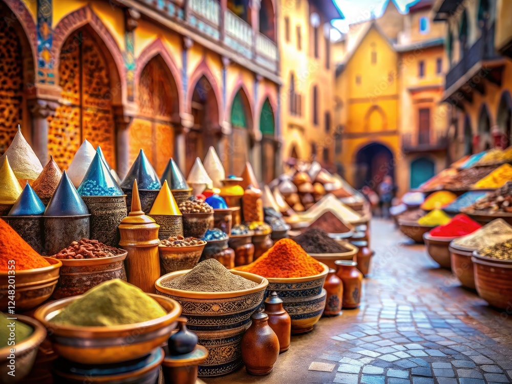 Fototapeta premium Tilt-shift reveals a miniature Moroccan world: Rhassoul clay's earthy tones, a natural beauty spectacle.