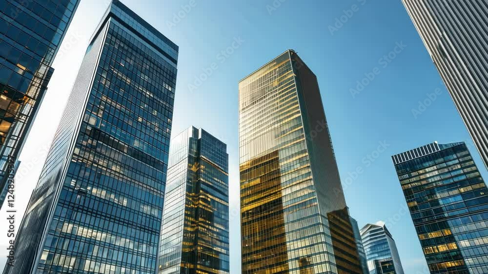 Modern skyscrapers reflect sunlight in an urban landscape showcasing architectural prowess Modern skyscrapers reflect sunlight in an urban landscape showcasing architectural prowess