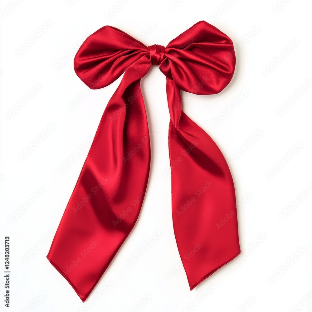 A neatly tied red silk ribbon forming a perfect bow, on isolated white background A neatly tied red silk ribbon forming a perfect bow, on isolated white background