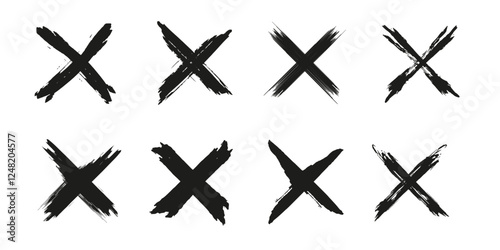 Cross brush strokes set. Grunge hand drawn strokes x sign. Wrong symbol NO