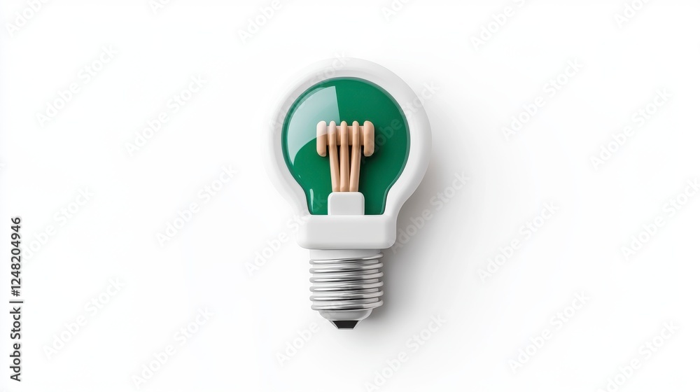 Green Lightbulb Illustration On White Background