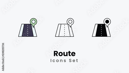 Route Icons thin line and glyph vector icon stock illustration