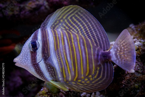 Vibrant tropical fish in dark aquatic setting photo