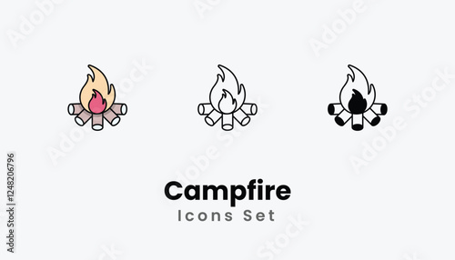 Campfire Icons thin line and glyph vector icon stock illustration