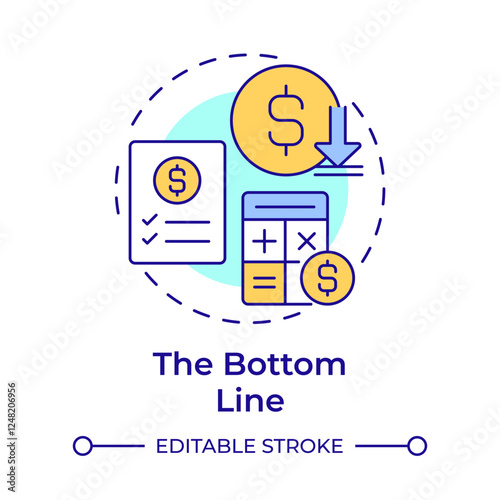 Bottom line multi color concept icon. Net profit. Income calculation. Task list, compliance. Round shape line illustration. Abstract idea. Graphic design. Easy to use in infographic, presentation