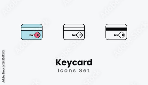 Keycard Icons thin line and glyph vector icon stock illustration