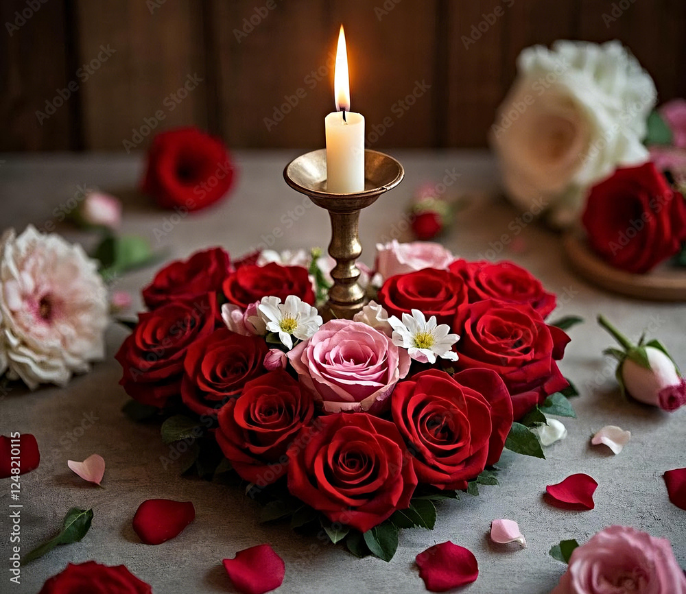 Obraz premium red roses and candle