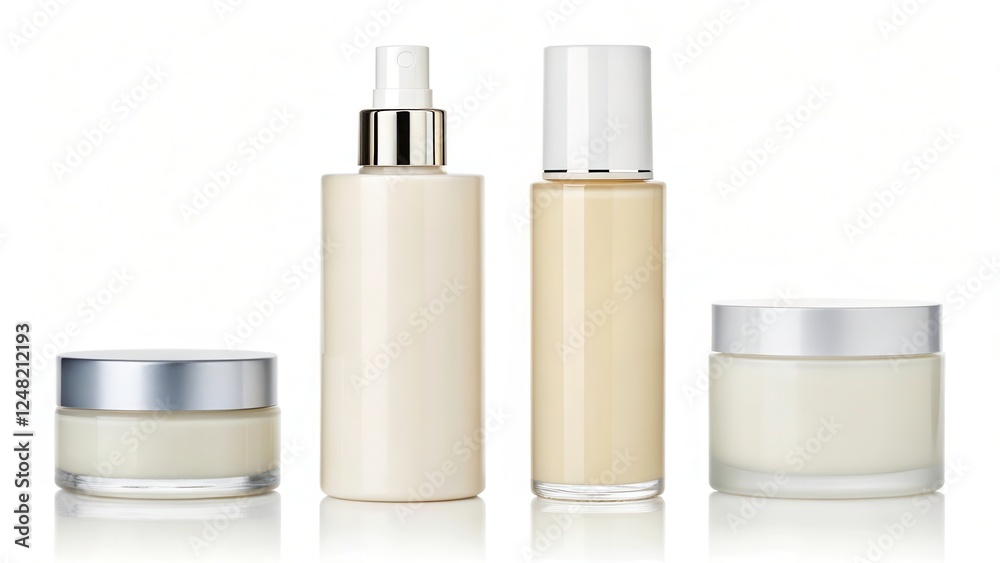 Elegant Arrangement of High End Skincare Products in Soft Hues. Generative AI Elegant Arrangement of High End Skincare Products in Soft Hues. Generative AI