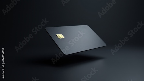 Obraz na płótnie A sleek credit card mockup with a dark background, featuring a chip and embossed numbers. w salonie