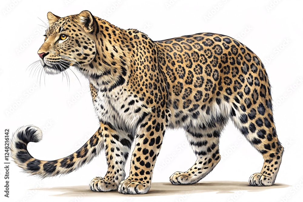 Obraz premium Majestic Leopard: A Detailed Illustration on White Background
