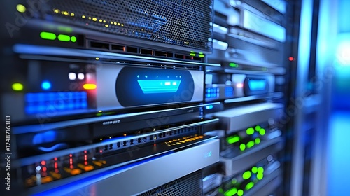 Plakat server rack, data center, network technology - cybersecurity