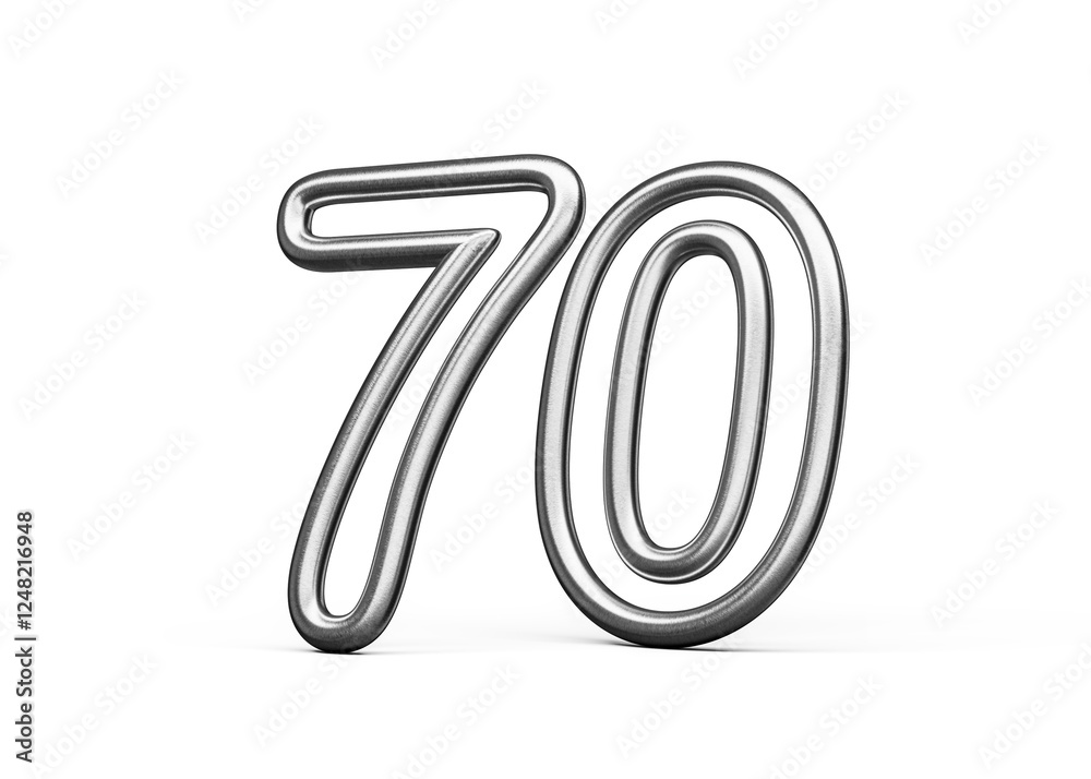 Number Seventy 70 Made Of Silver Metallic White Background 3D Illustration Number Seventy 70 Made Of Silver Metallic White Background 3D Illustration