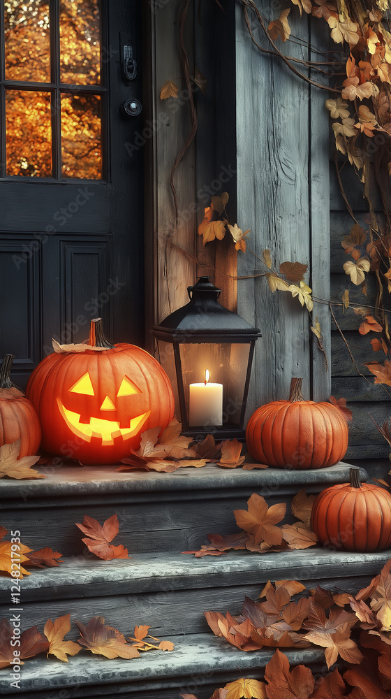 Obraz premium halloween pumpkin on a wooden fence