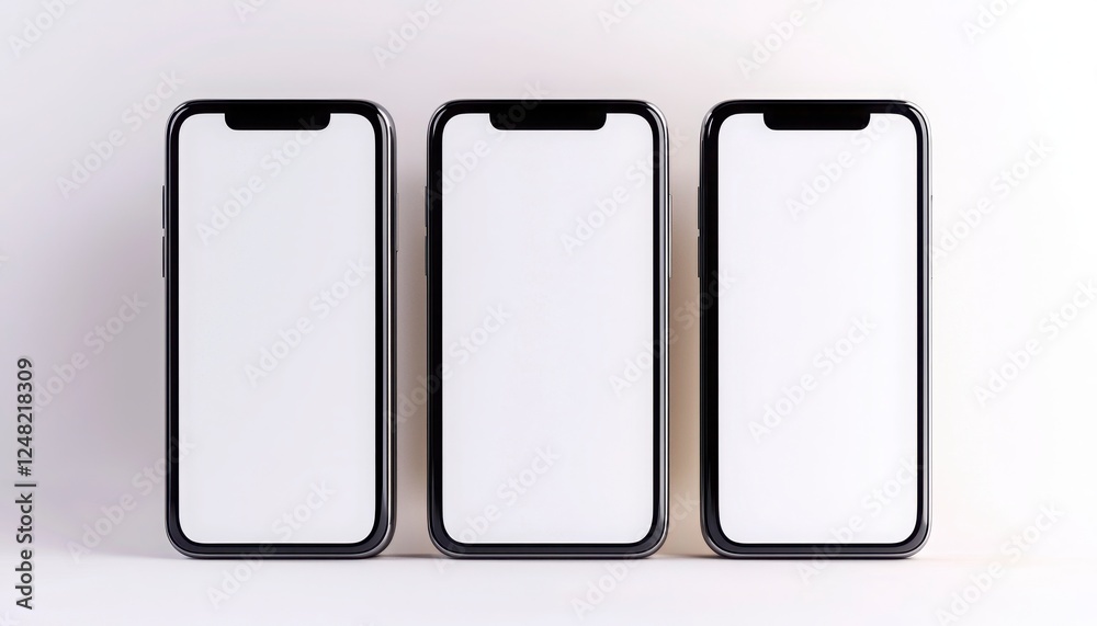 Modern 3D Render of Three Smartphones on a Minimalistic Background Modern 3D Render of Three Smartphones on a Minimalistic Background