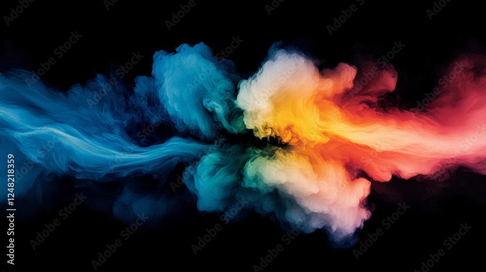 Fototapeta premium Abstract swirl of vibrant blue yellow orange and red colors against a dark background creating an artistic and dynamic visual display