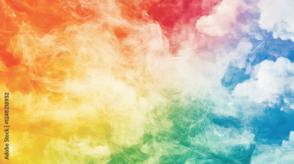 Fototapeta premium An ethereal blend of vibrant hues creates a dreamlike effect Delicate wisps of white float across a gradient of colors evoking a sense of wonder