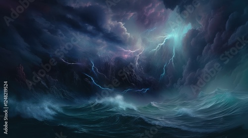 Abstract Representation of Anxiety with Storm Clouds and Turbulent Sea