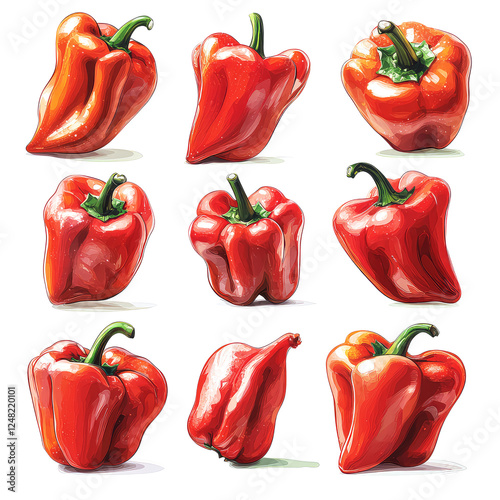 Wallpaper Mural Nine Red Bell Peppers: A Vibrant Culinary Still Life, Detailed Illustration of Fresh, Juicy Produce Torontodigital.ca