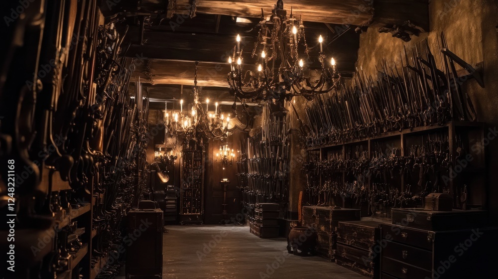Ancient Weaponry Collection in a dimly lit chamber Ancient Weaponry Collection in a dimly lit chamber