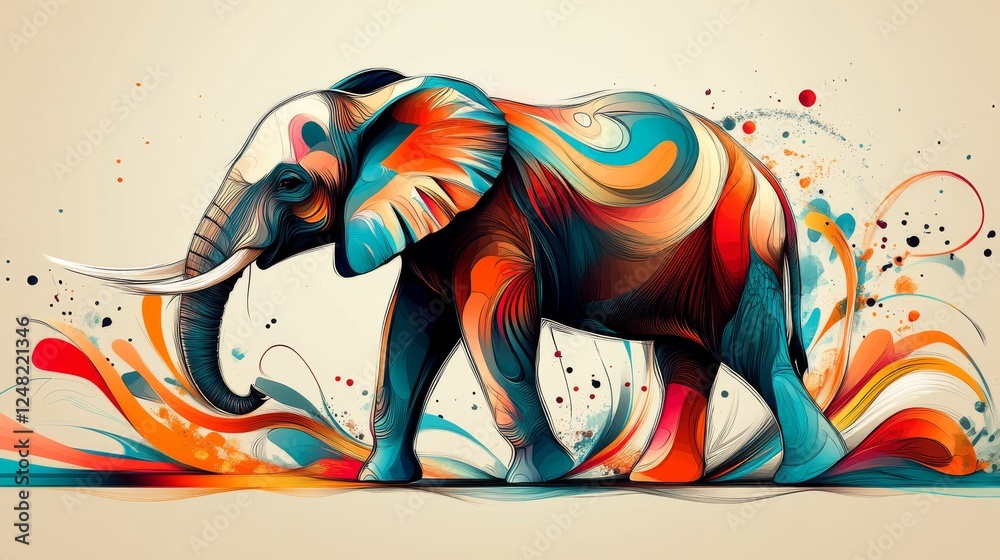 Obraz premium Vibrant elephant illustration in colorful line art style for creative design